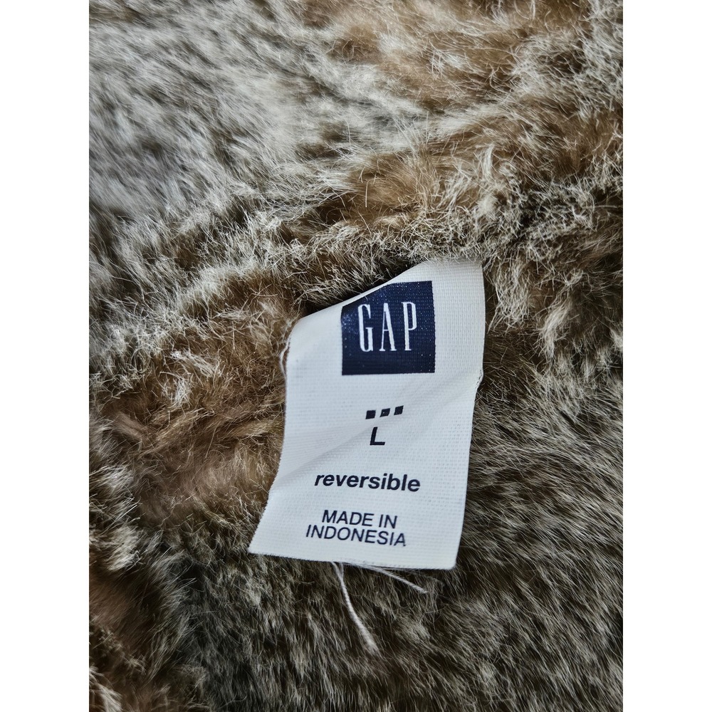 Y2k VTG Boho Rustic Gap Womens Reversible Faux Fur Vest Brown Full Zip L - Picture 2 of 8